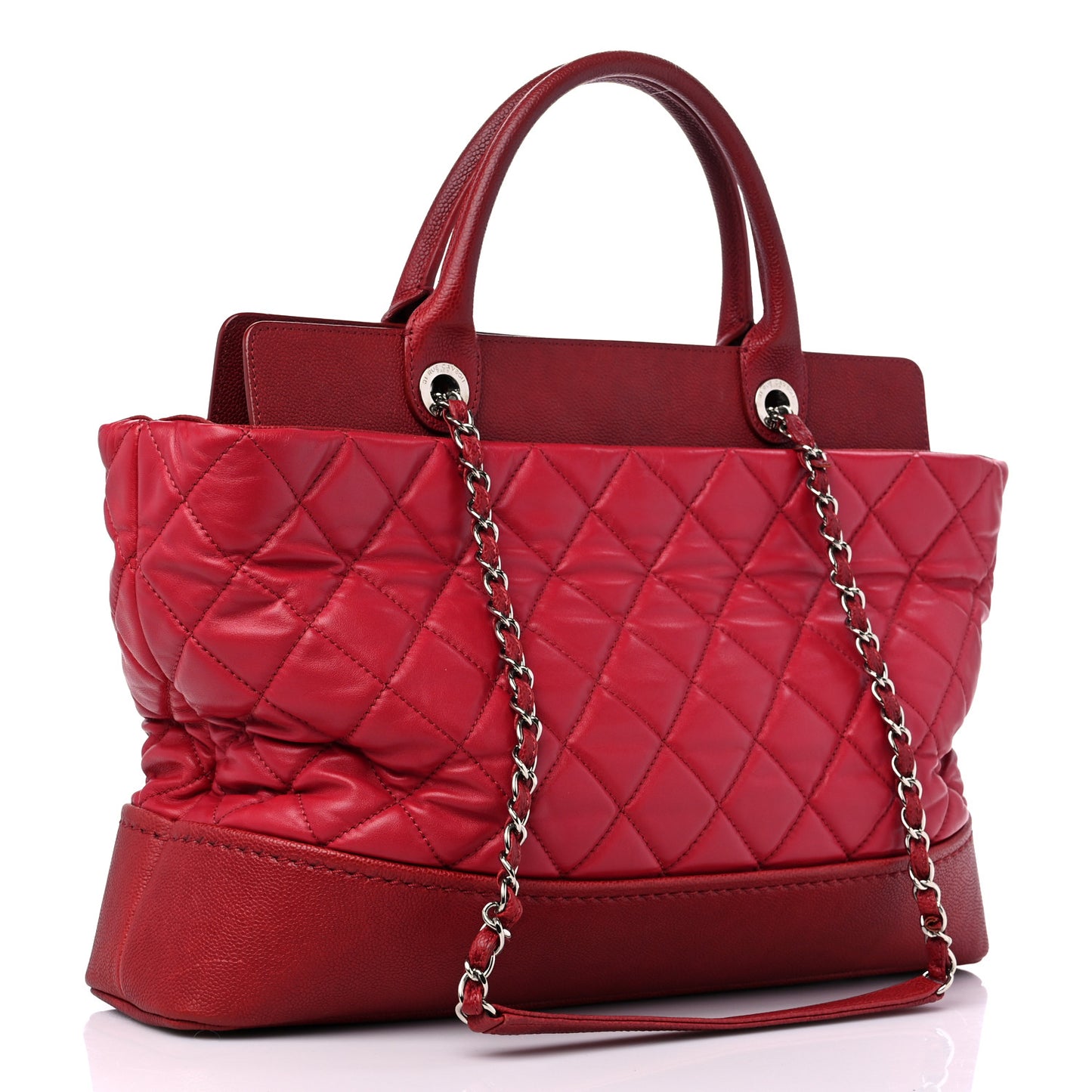 Calfskin Caviar Quilted Large Shopping Tote Red