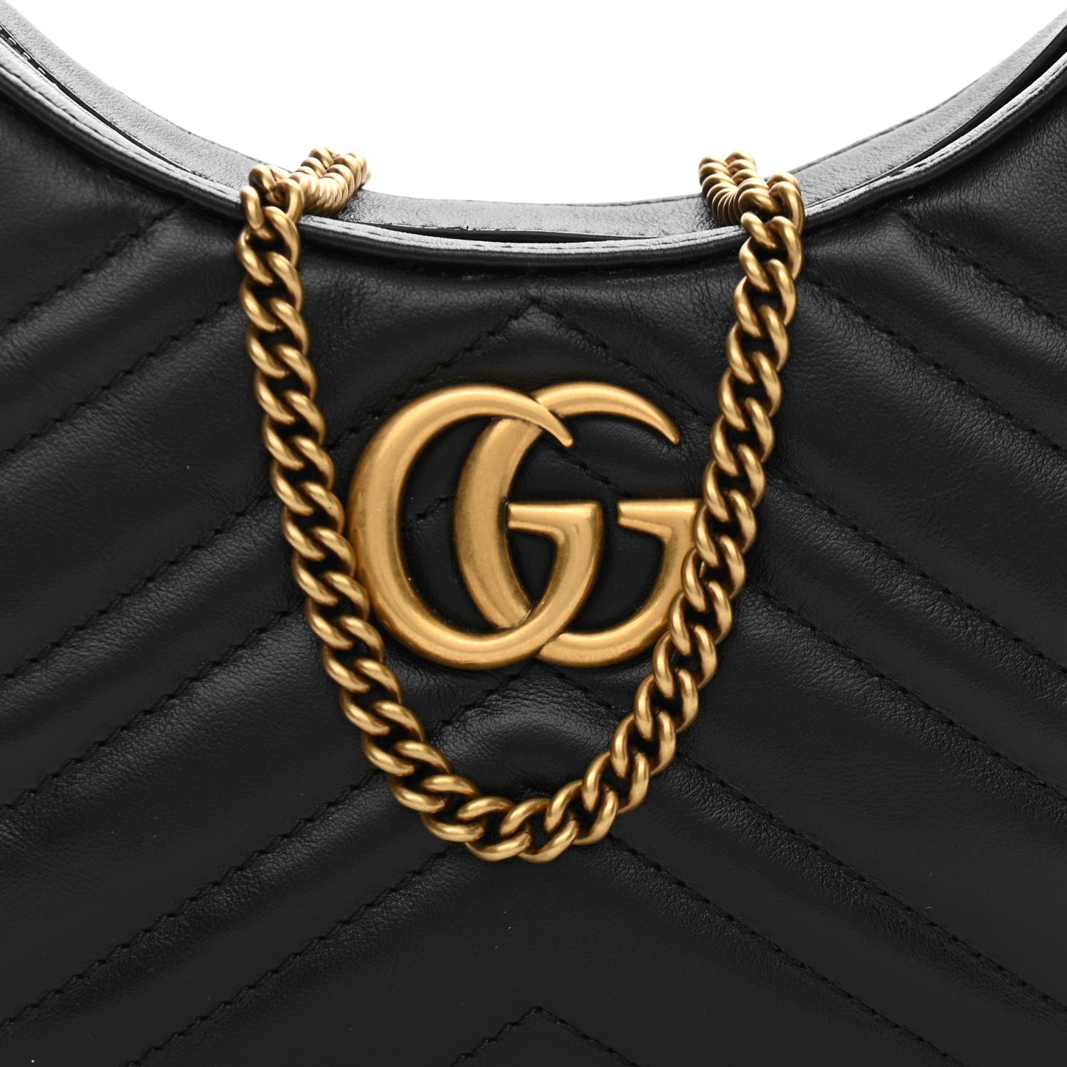 Gucci Calfskin Matelasse Chevron Mini GG Marmont Half Moon Hobo Black 7 of 10