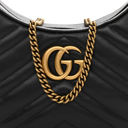 Gucci Calfskin Matelasse Chevron Mini GG Marmont Half Moon Hobo Black 7 of 10