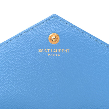 Saint Laurent Grain De Poudre Matelasse Chevron Monogram Chain Wallet Blue Clair 6 of 8