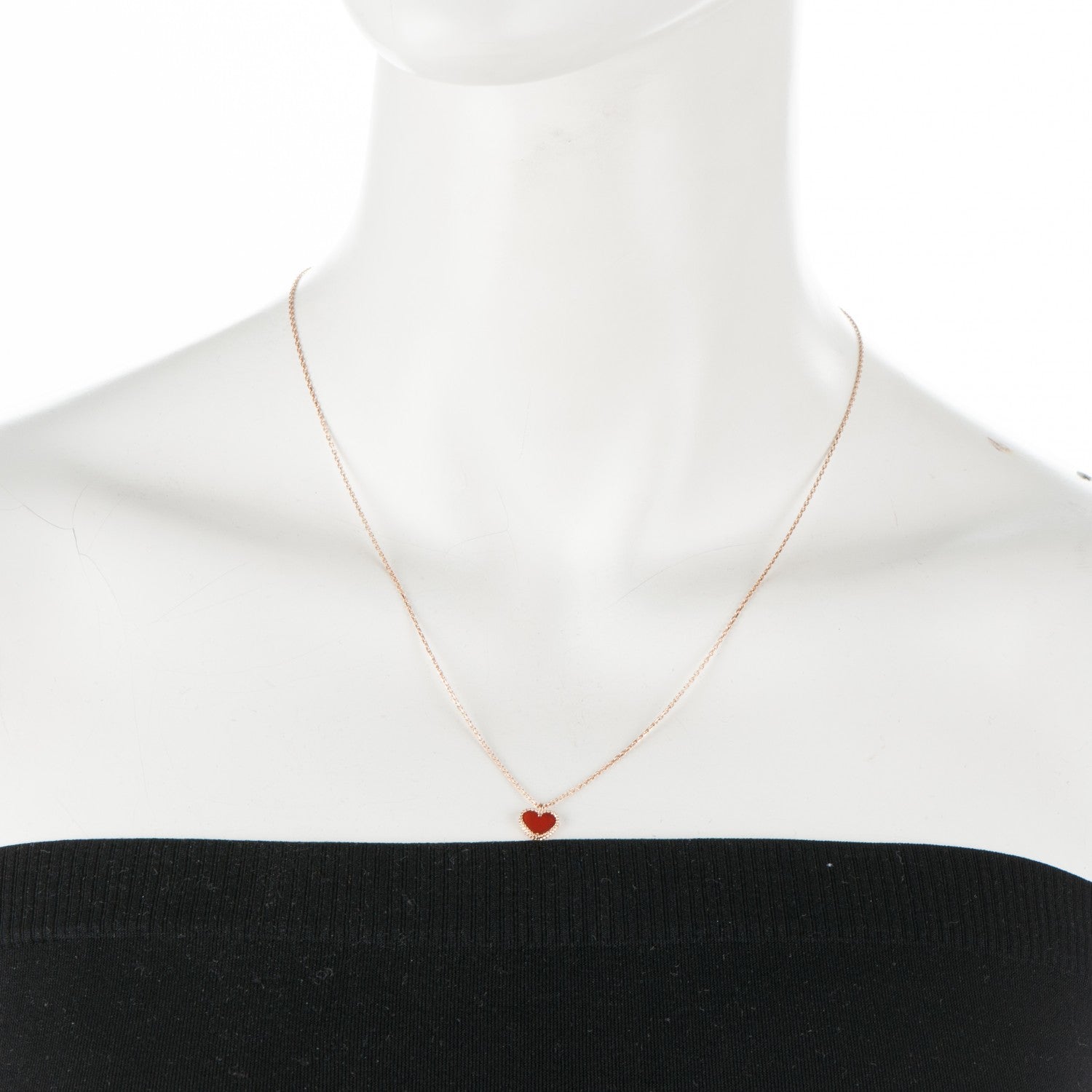 Van Cleef & Arpels 18K Rose Gold Carnelian Sweet Alhambra Heart Pendant Necklace 2 of 5