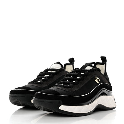 Chanel Velvet Calfskin Mixed Fibers CC Sneakers 38 Black 3 of 9