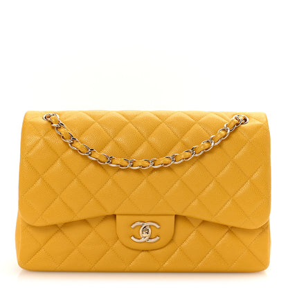Chanel Caviar Quilted Jumbo Double Flap Yellow 1 of 10