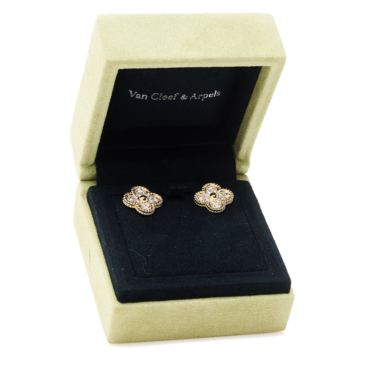 Van Cleef & Arpels 18K Yellow Gold Diamond Vintage Alhambra Earrings 5 of 5