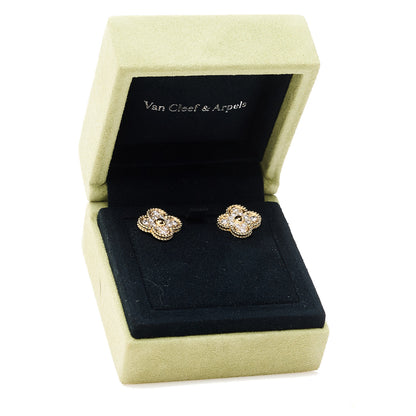 Van Cleef & Arpels 18K Yellow Gold Diamond Vintage Alhambra Earrings 5 of 5