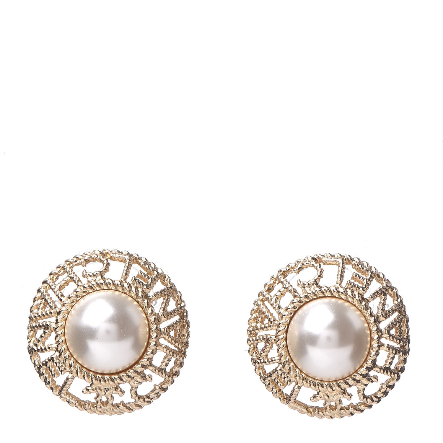 Chanel Pearl CC Round Rope Logo Earrings Gold 1 of 5