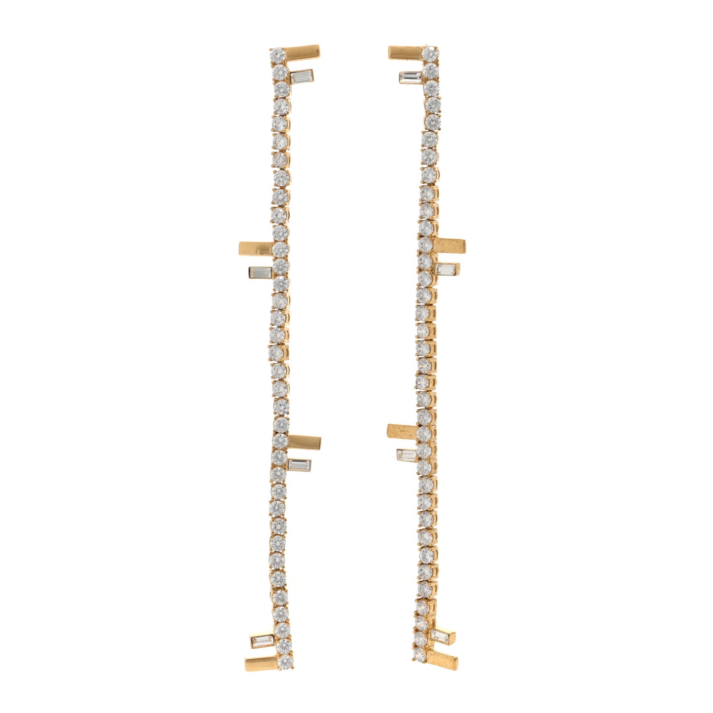 Metal Crystal Fendi Drop Earrings Gold