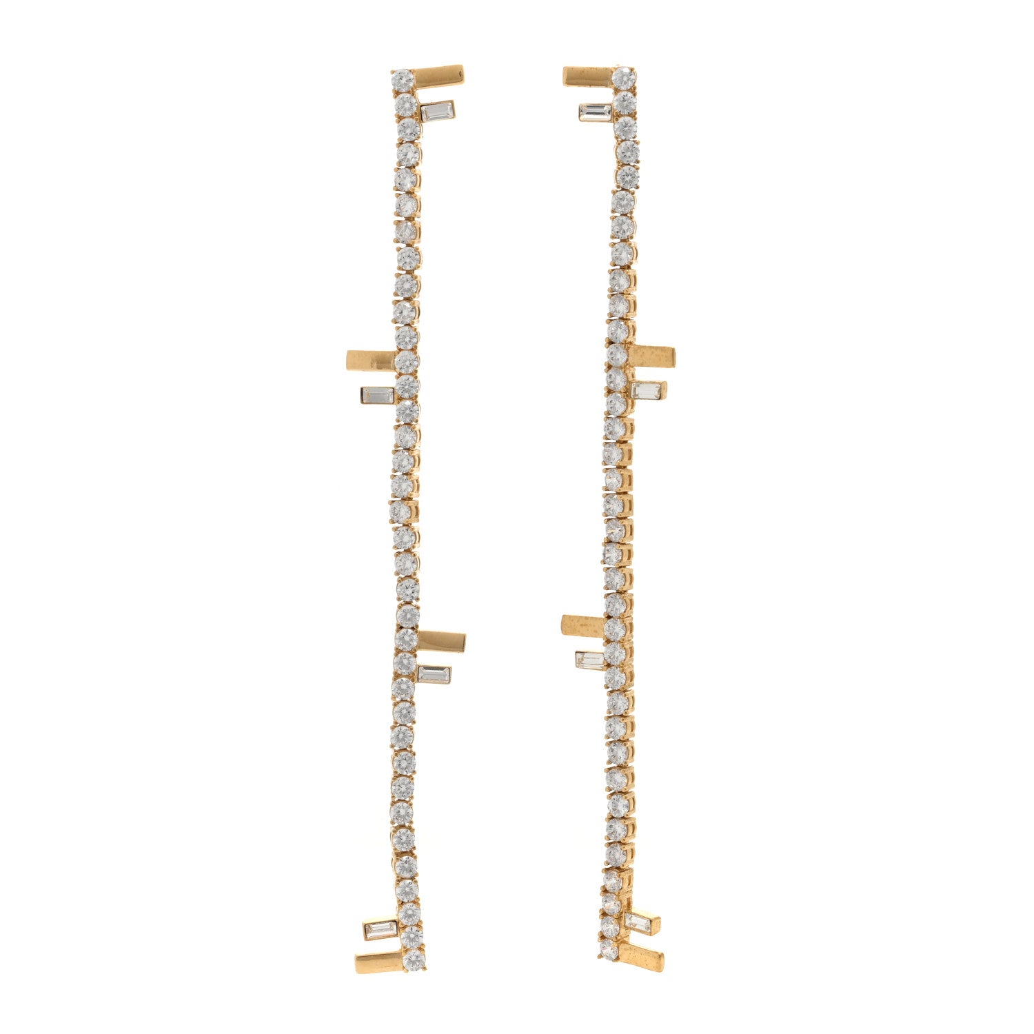 Fendi Metal Crystal Fendi Drop Earrings Gold 1 of 4