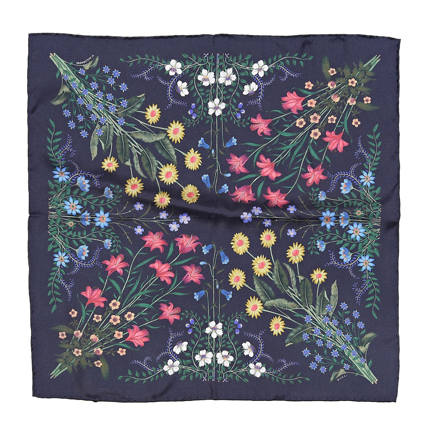 Silk Twill Nuovoflora Square Handkerchief Midnight Blue Blue