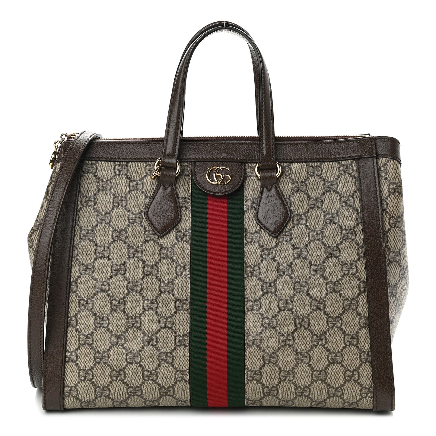 GG Supreme Monogram Web Medium Ophidia Tote Bag Brown