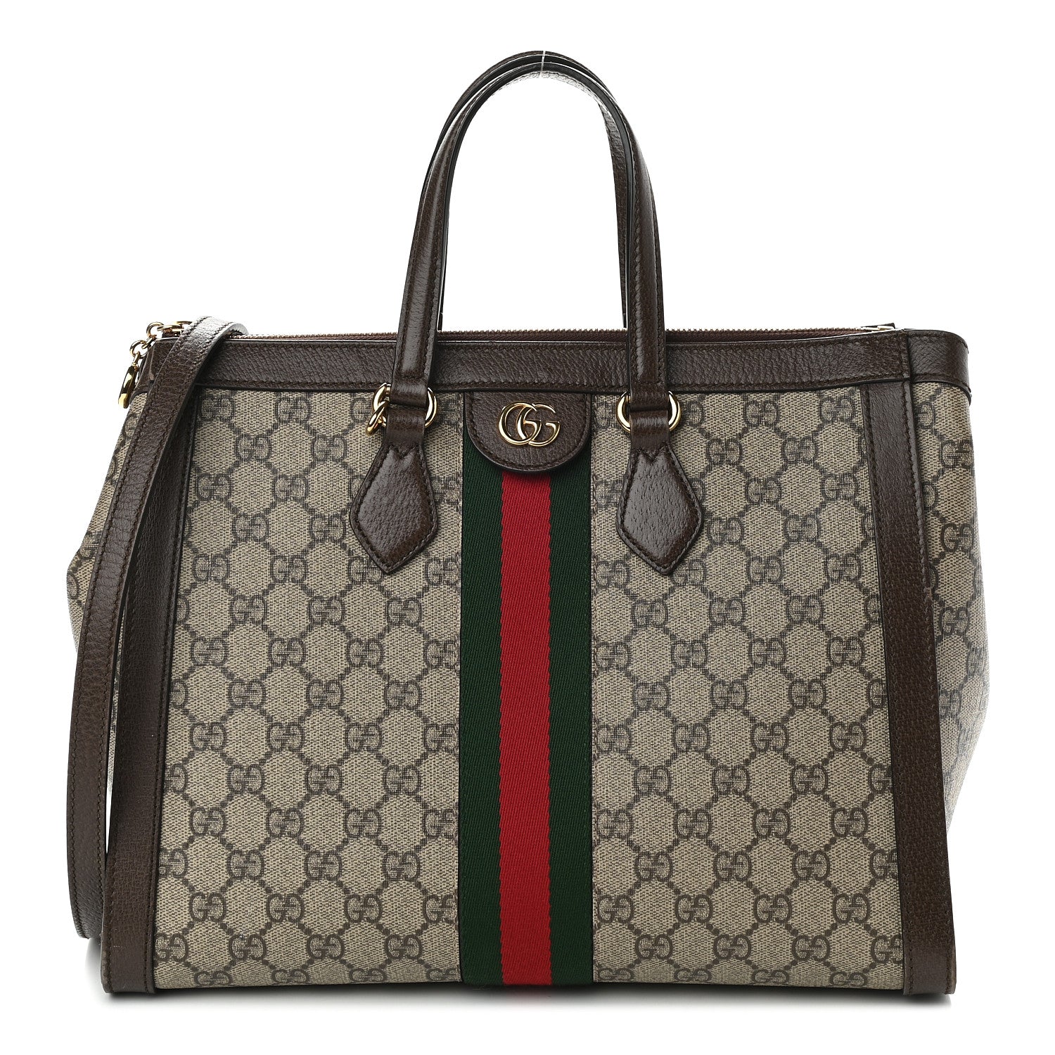 Gucci GG Supreme Monogram Web Medium Ophidia Tote Bag Brown 1 of 10