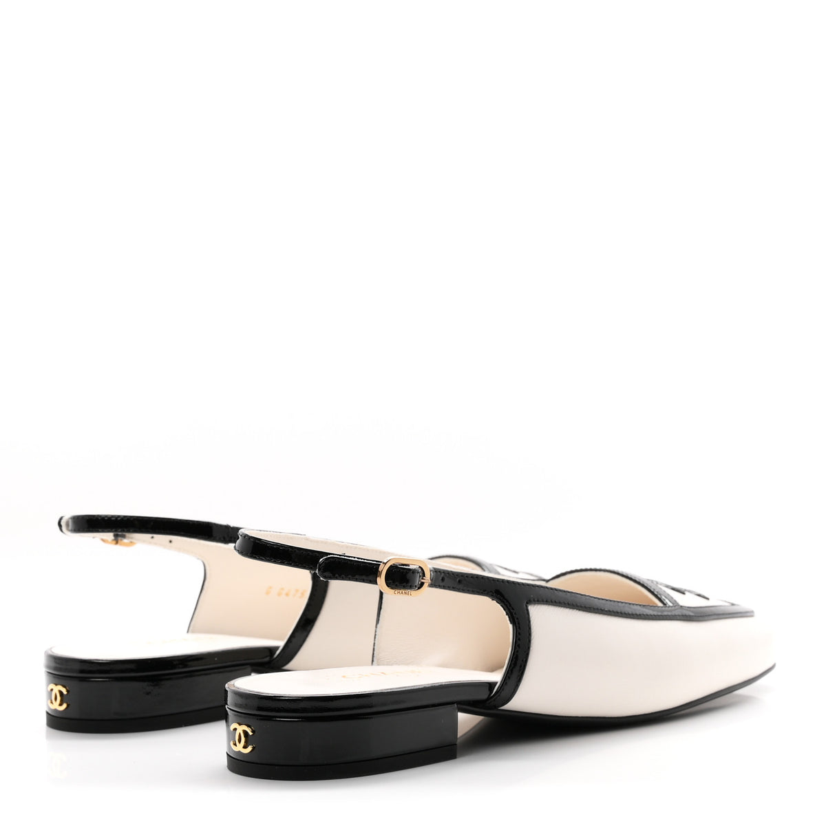 Lambskin Patent Calfskin CC Slingback Sandals 36.5 White Black