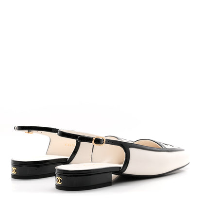 Chanel Lambskin Patent Calfskin CC Slingback Sandals 36.5 White Black 5 of 10