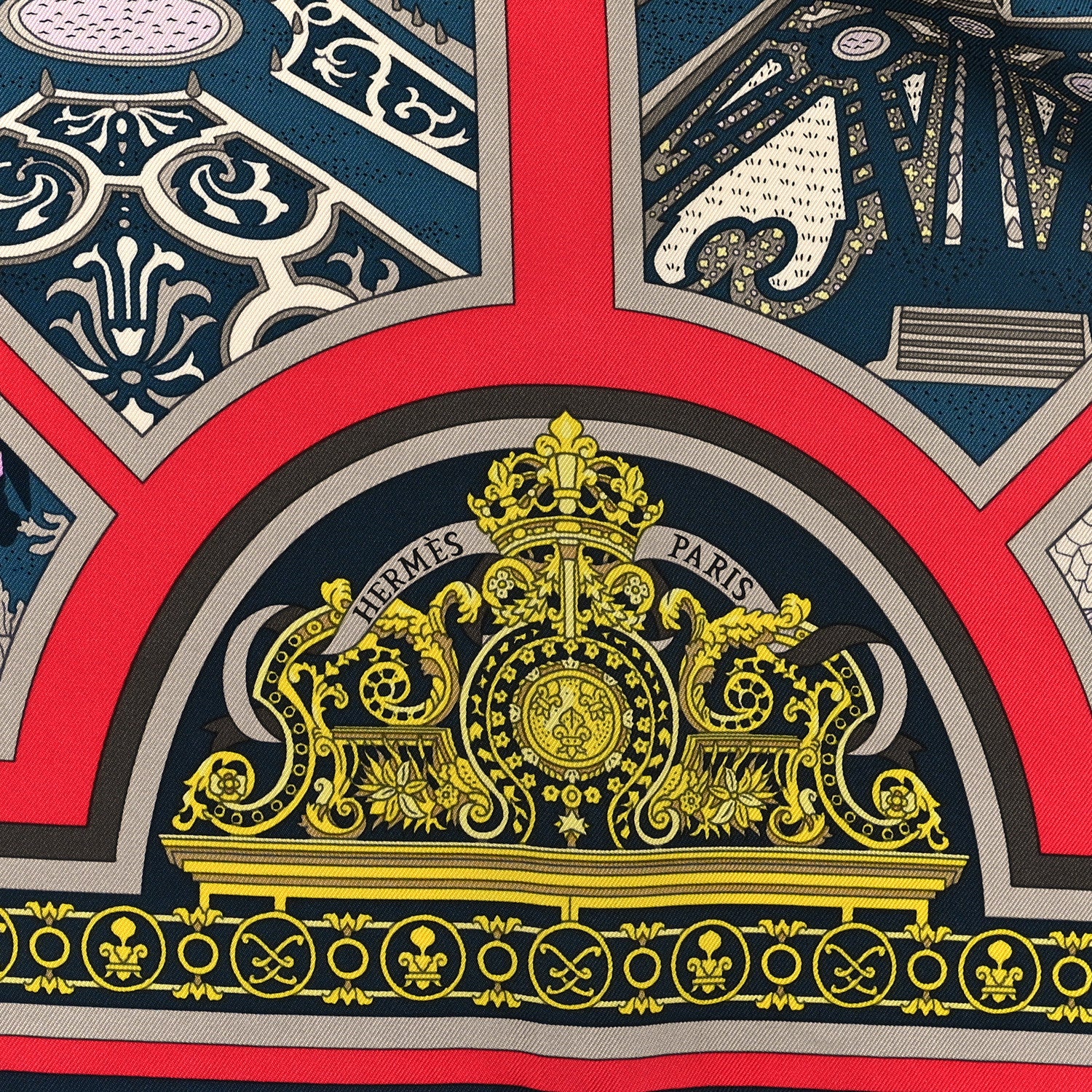 Hermes Silk Flanerie A Versailles Scarf 90 Ardoise Rouge Jaune 2 of 3