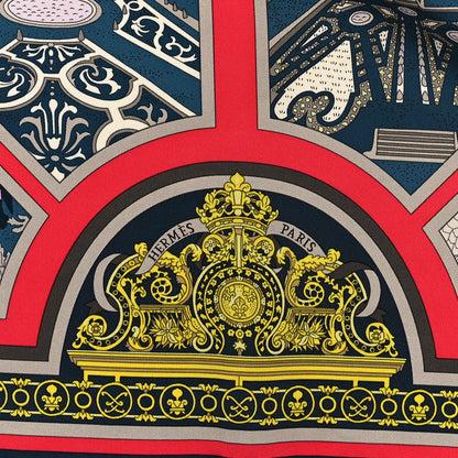 Hermes Silk Flanerie A Versailles Scarf 90 Ardoise Rouge Jaune 2 of 3