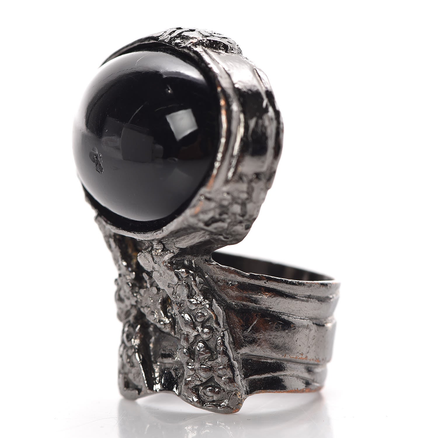 Saint Laurent Glass Cabochon Gunmetal Arty Ovale Ring 6 Black 3 of 7