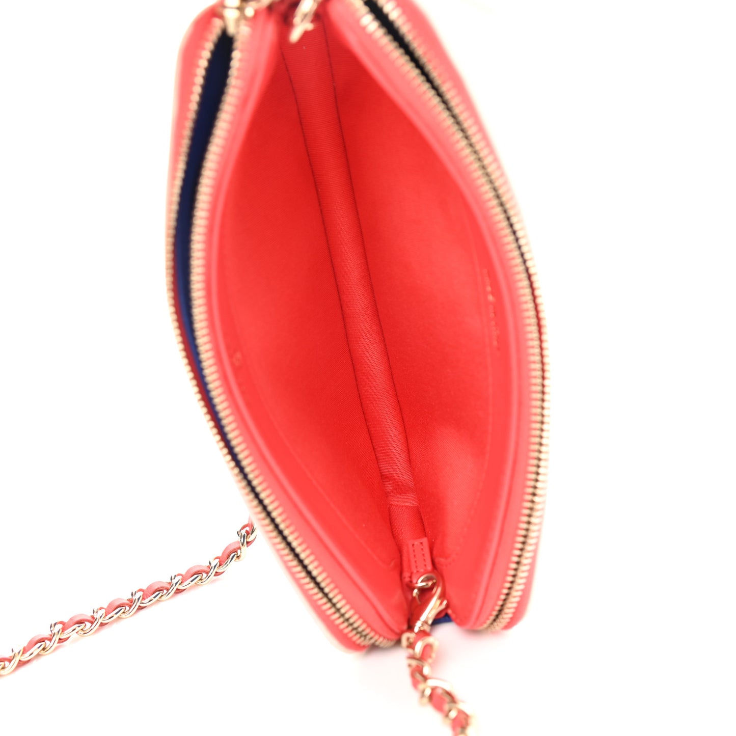 Caviar Quilted CC Filigree Clutch With Chain Blue White Red