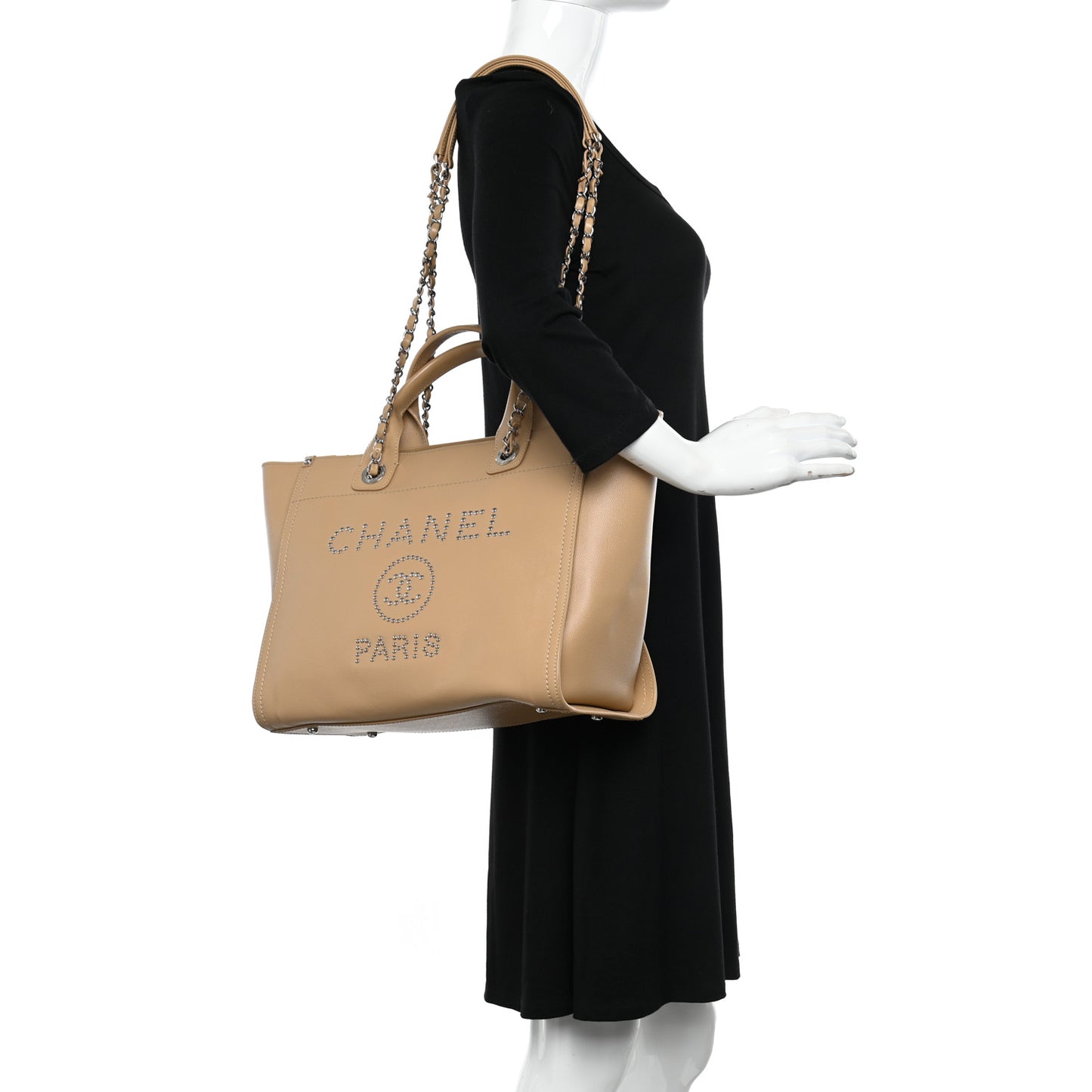 Caviar Small Studded Deauville Tote Beige