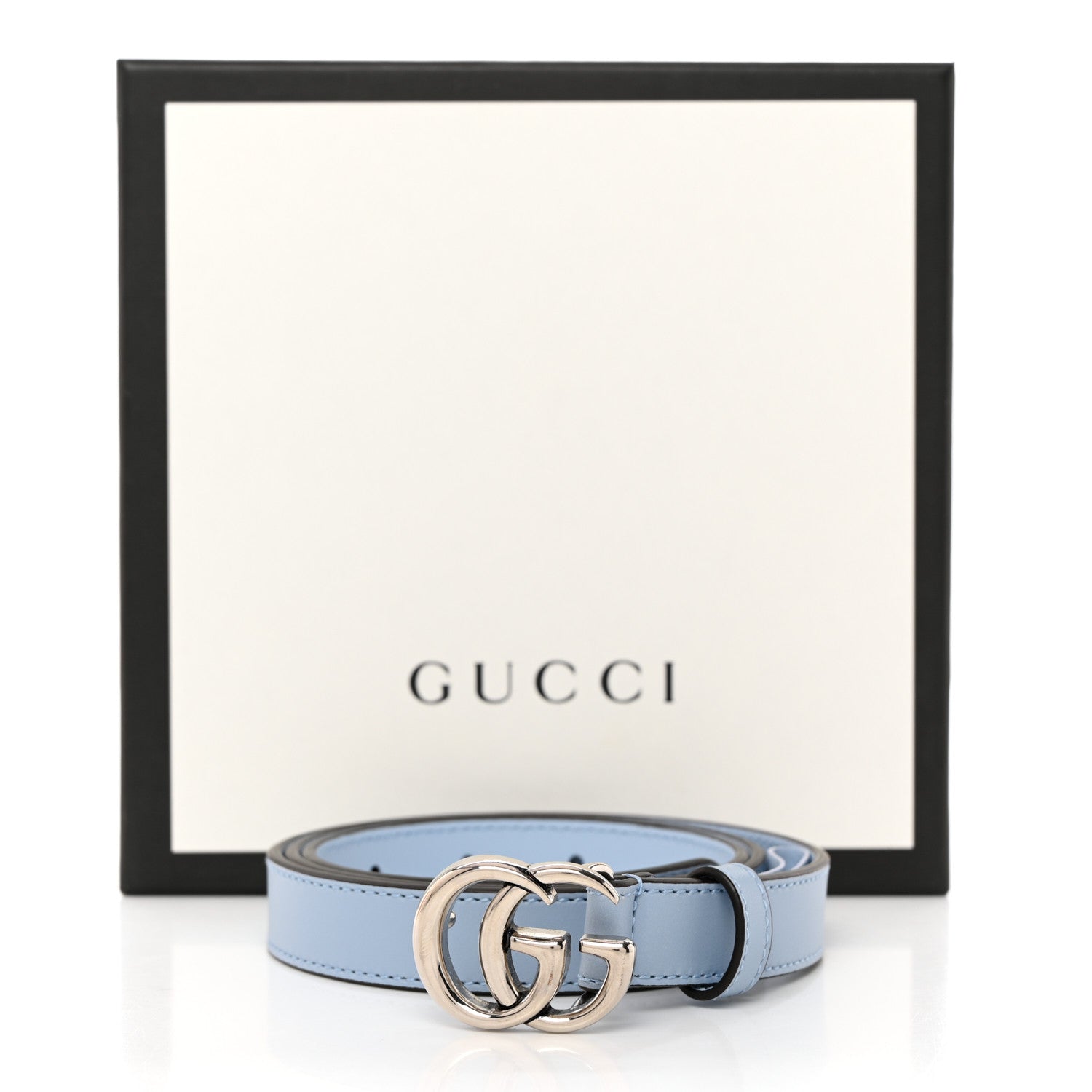 Gucci Moon Calfskin Palladium Double G 20mm Belt 85 34 Porcelain Light Blue 2 of 7