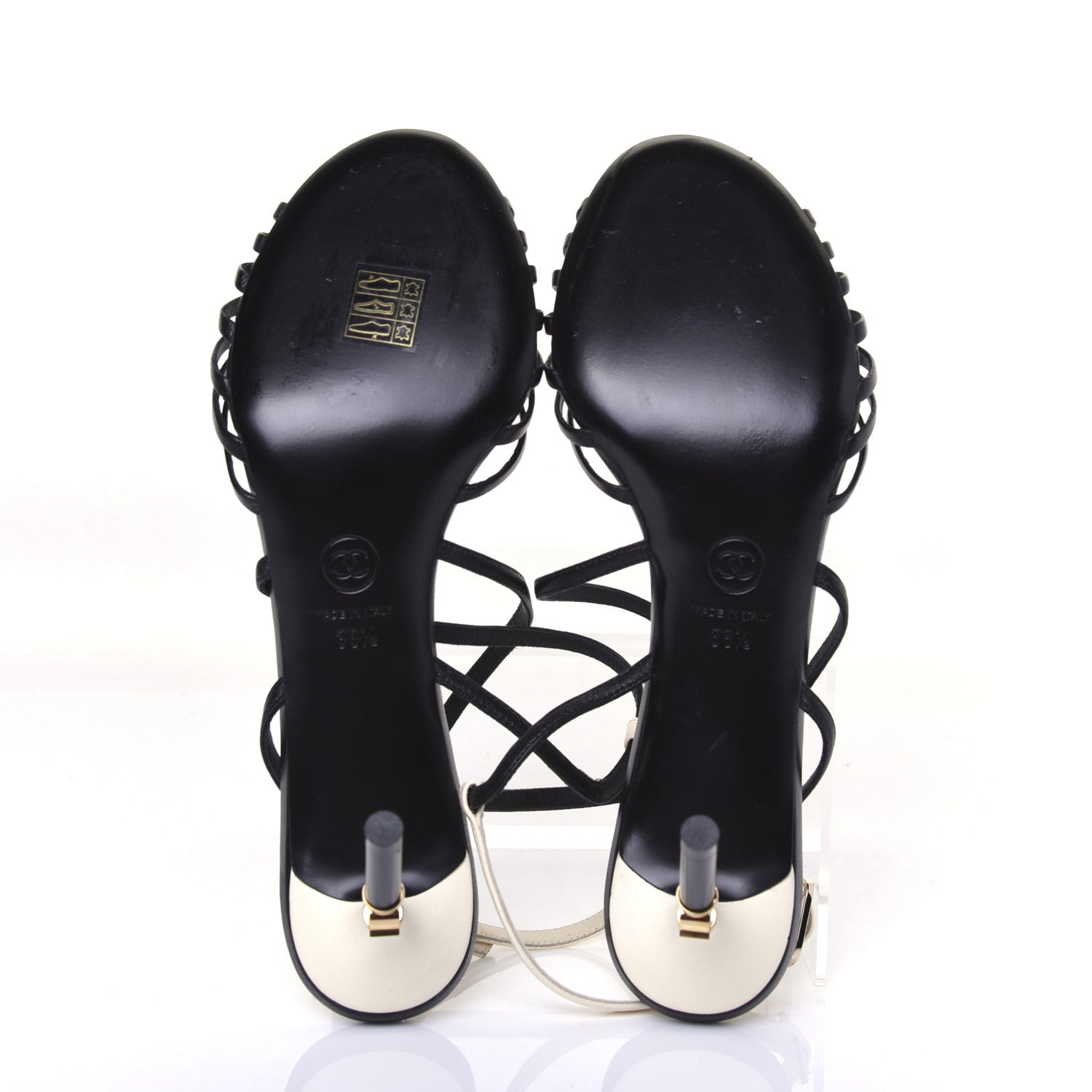 Chanel Calfskin CC Sandals 38.5 Black White 6 of 10