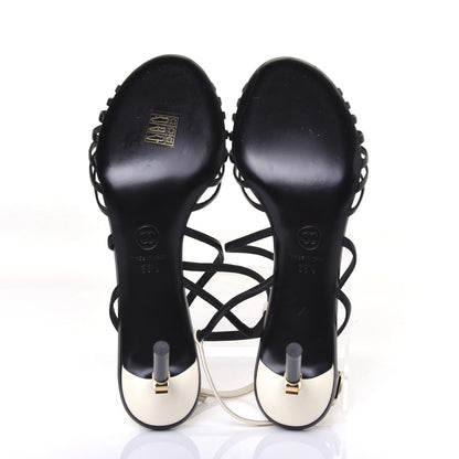 Chanel Calfskin CC Sandals 38.5 Black White 6 of 10