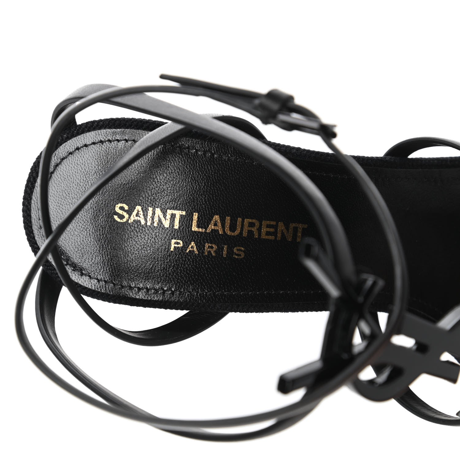 Saint Laurent Calfskin Canvas Cassandra 105 Wedge Sandals 36.5 Black 7 of 10