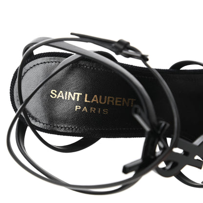 Saint Laurent Calfskin Canvas Cassandra 105 Wedge Sandals 36.5 Black 7 of 10
