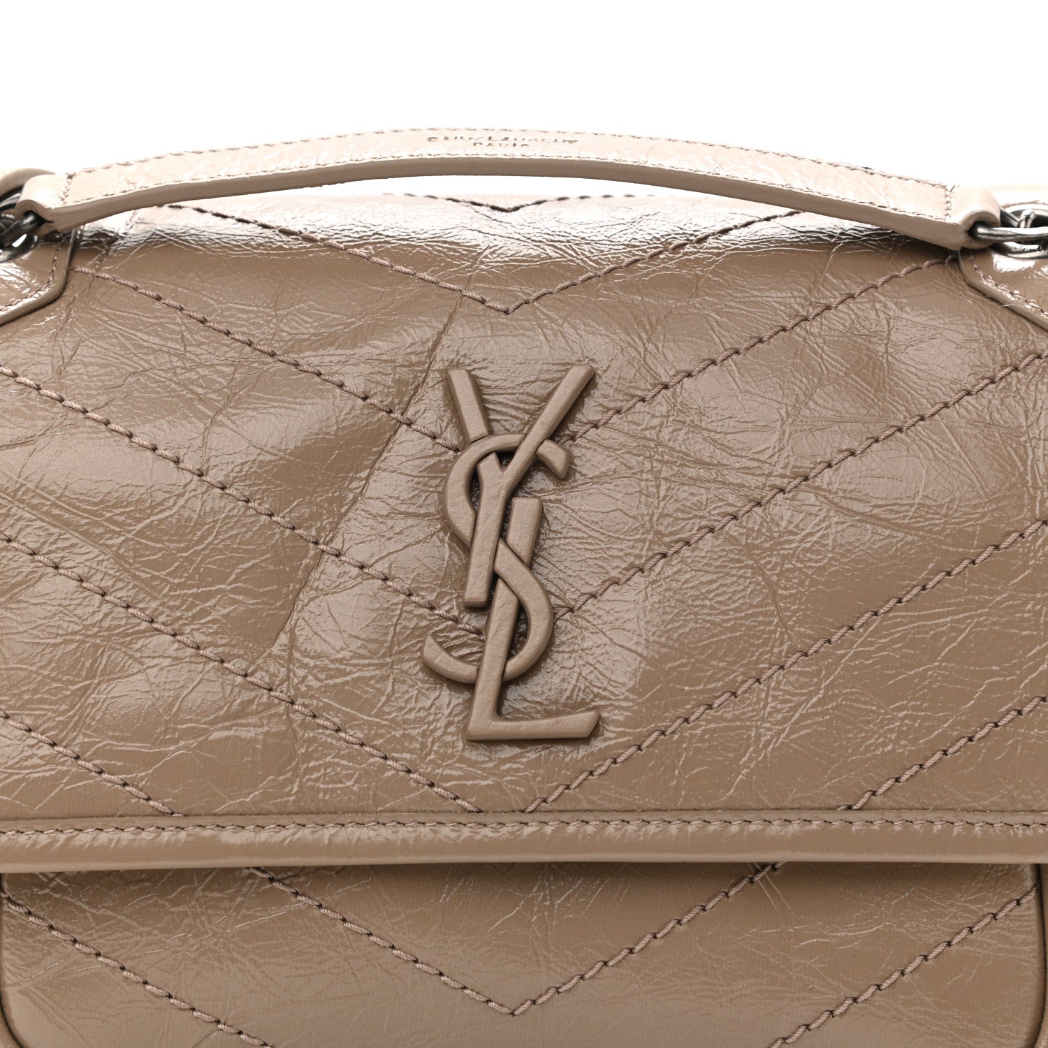Saint Laurent Crinkled Calfskin Matelasse Monogram Baby Niki Chain Satchel Light Taupe 8 of 10