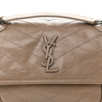 Saint Laurent Crinkled Calfskin Matelasse Monogram Baby Niki Chain Satchel Light Taupe 8 of 10