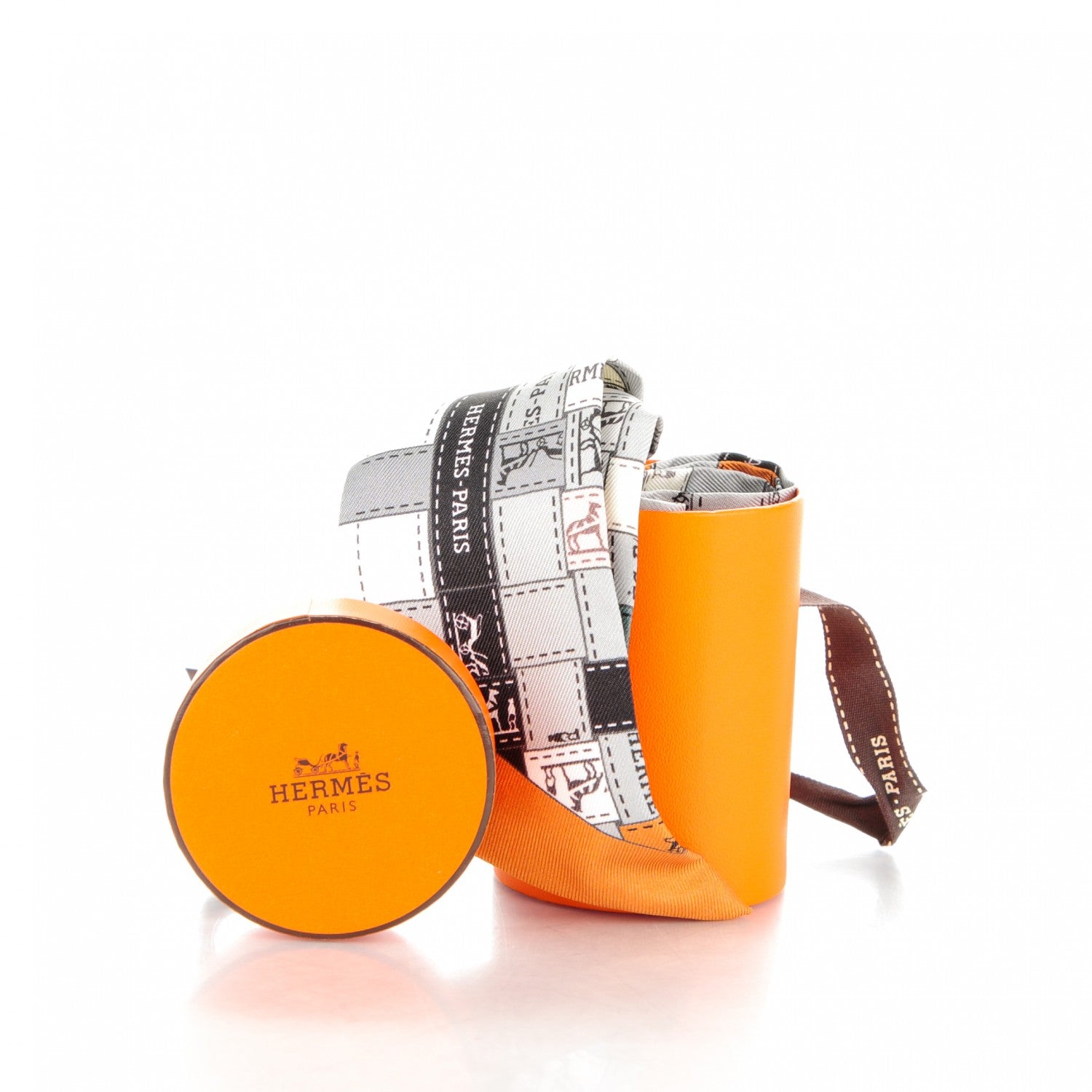 Hermes Silk Bolduc Au Carre Twilly Gris Caramel Blanc 7 of 7