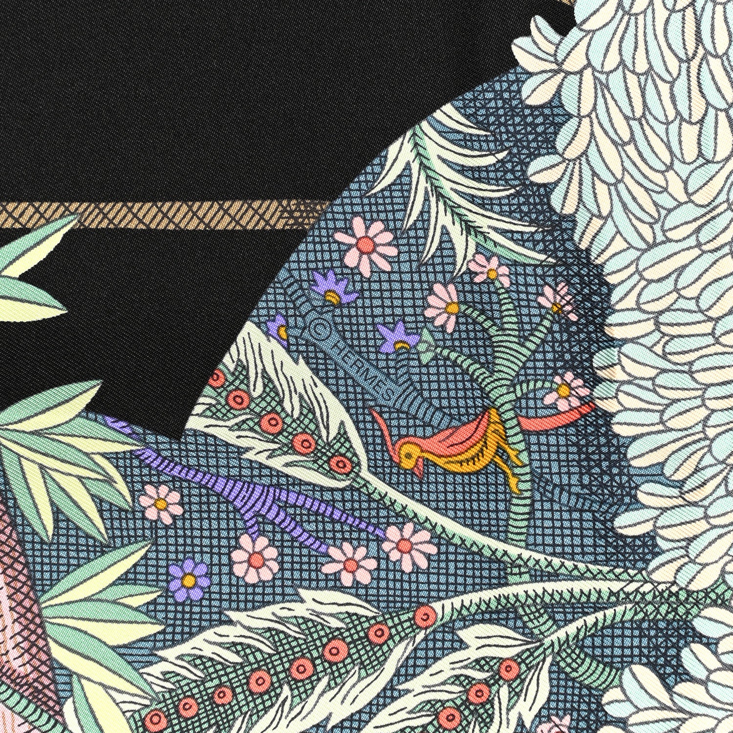 Hermes Silk Acte III Scene I La Clairiere Scarf 90 Black Bleu Vert 5 of 5