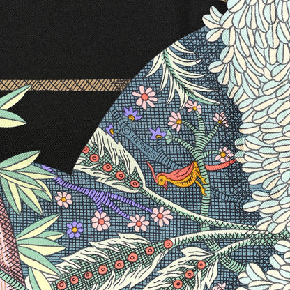Hermes Silk Acte III Scene I La Clairiere Scarf 90 Black Bleu Vert 5 of 5