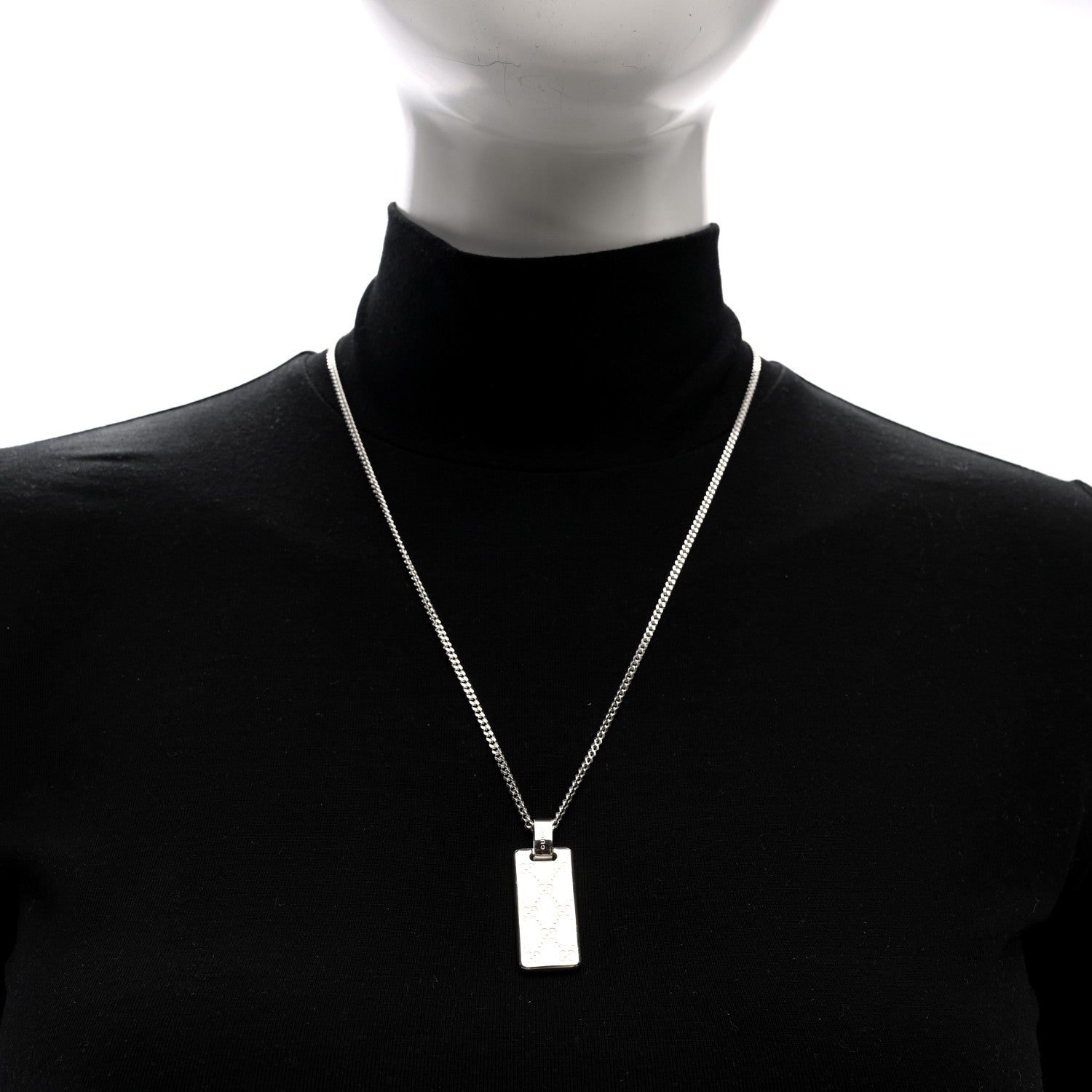 Gucci Sterling Silver Signature Tag Pendant Necklace 3 of 4