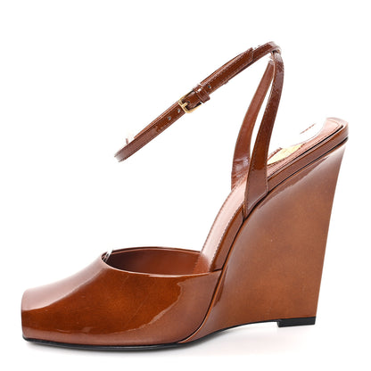 Saint Laurent Patent Calfskin La Scandale Wedges 39 Fluffy Chataigne 1 of 9