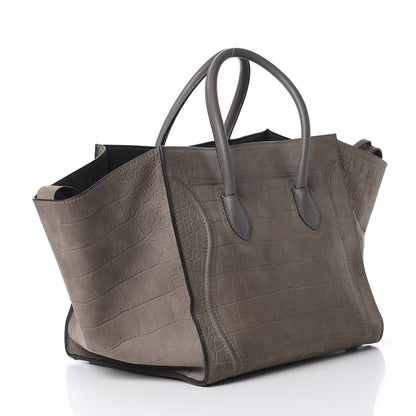 Celine Crocodile Embossed Nubuck Medium Phantom Luggage Grey 2 of 15