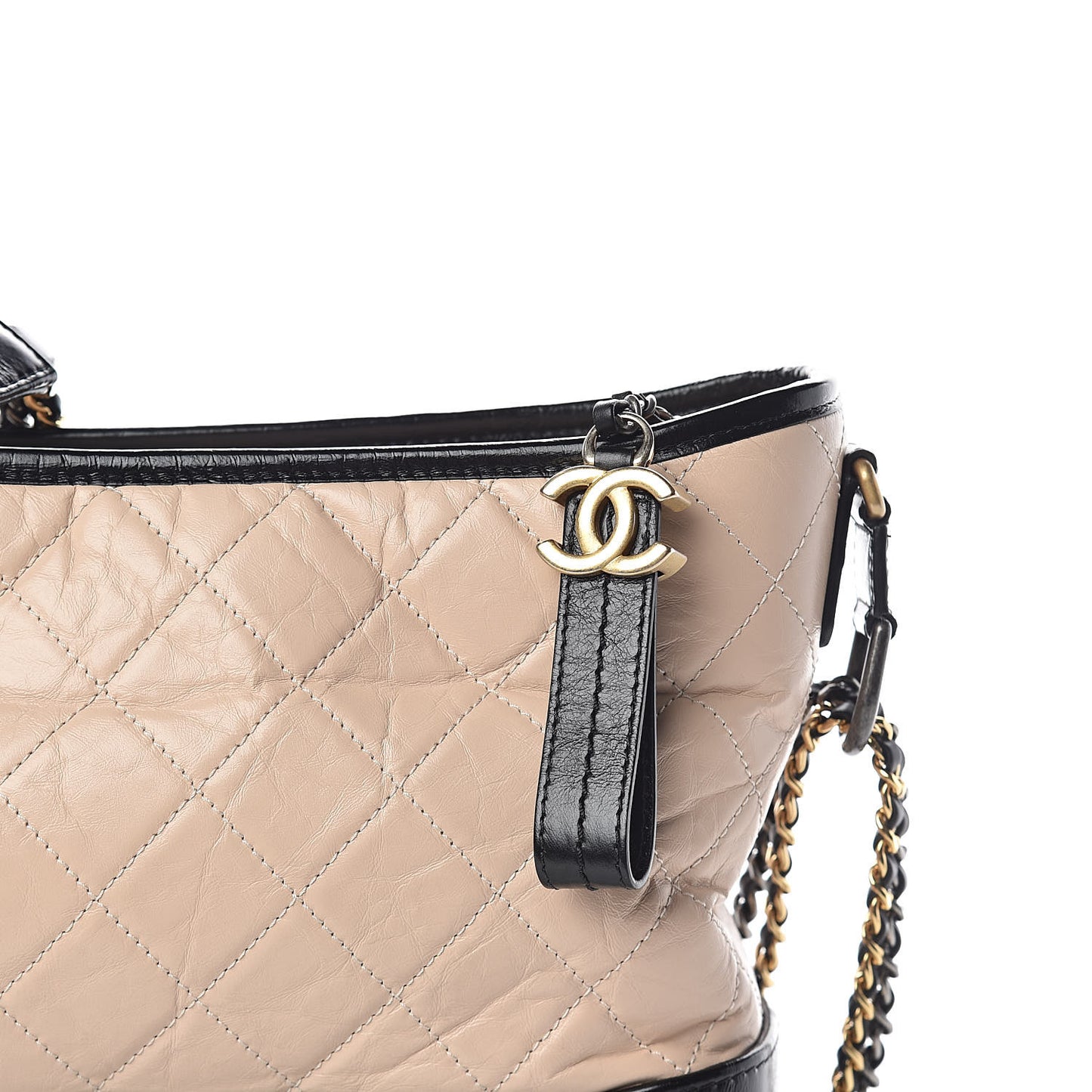 Aged Calfskin Quilted Medium Gabrielle Hobo Beige Black