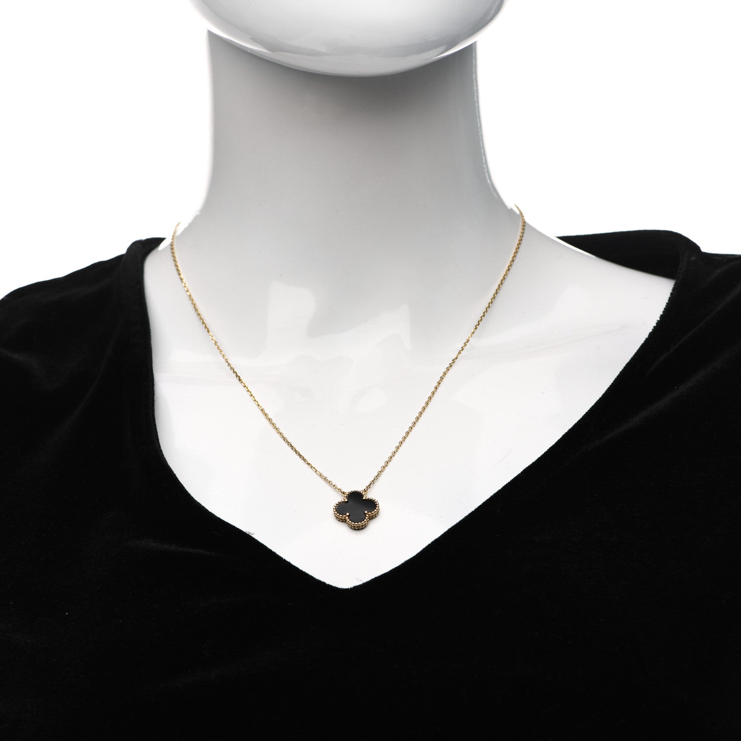 Van Cleef & Arpels 18K Yellow Gold Black Onyx Vintage Alhambra Pendant Necklace 2 of 6