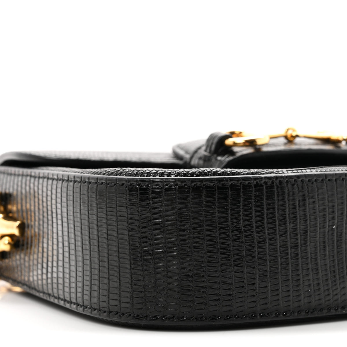Gucci Lizard Mini Horsebit 1955 Shoulder Bag Black 9 of 11