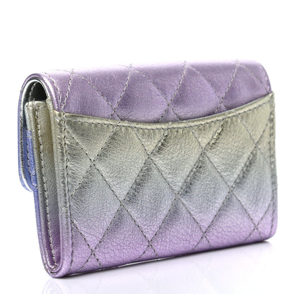 Chanel Gradient Metallic Calfskin Quilted Flap Card Holder Wallet Silver Blue Yellow Purple 3 of 8