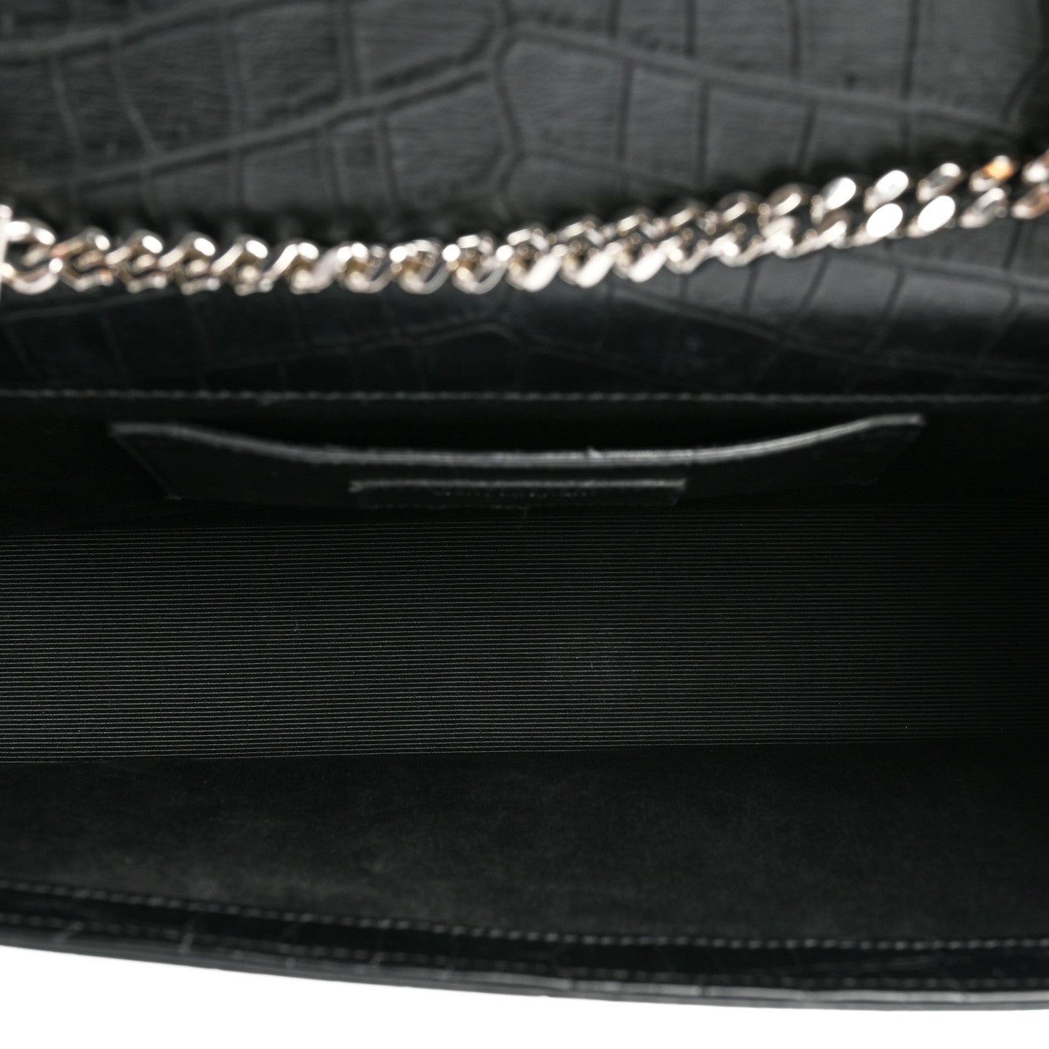Saint Laurent Calfskin Crocodile Embossed Medium Classic Monogram Kate Tassel Satchel Black 5 of 8