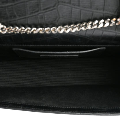 Saint Laurent Calfskin Crocodile Embossed Medium Classic Monogram Kate Tassel Satchel Black 5 of 8