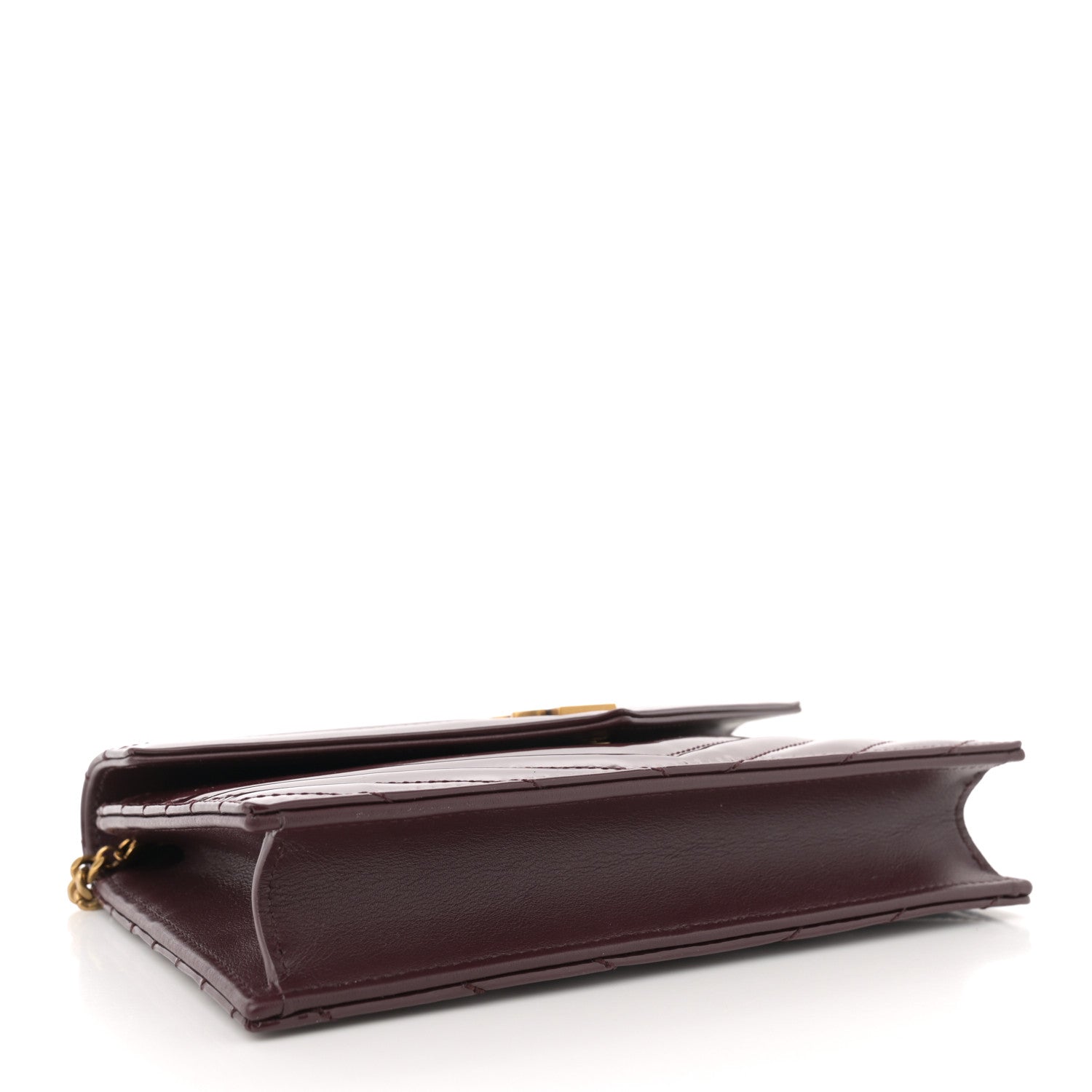 Saint Laurent Patent Calfskin Matelasse Chevron Monogram Envelope Chain Wallet Dark Red Wine 4 of 11