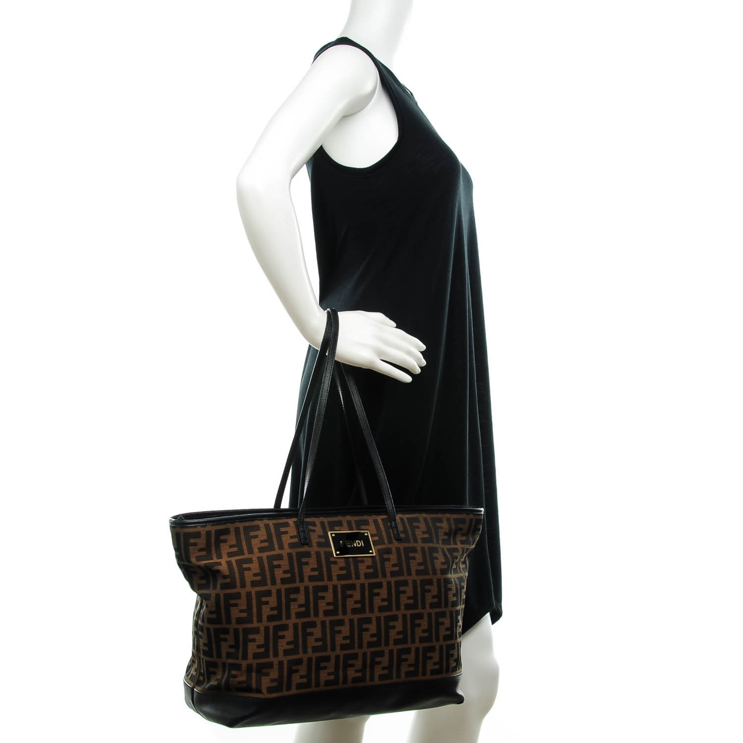 Fendi Zucca Vitello Elite Medium Roll Tote Tobacco Black 4 of 11