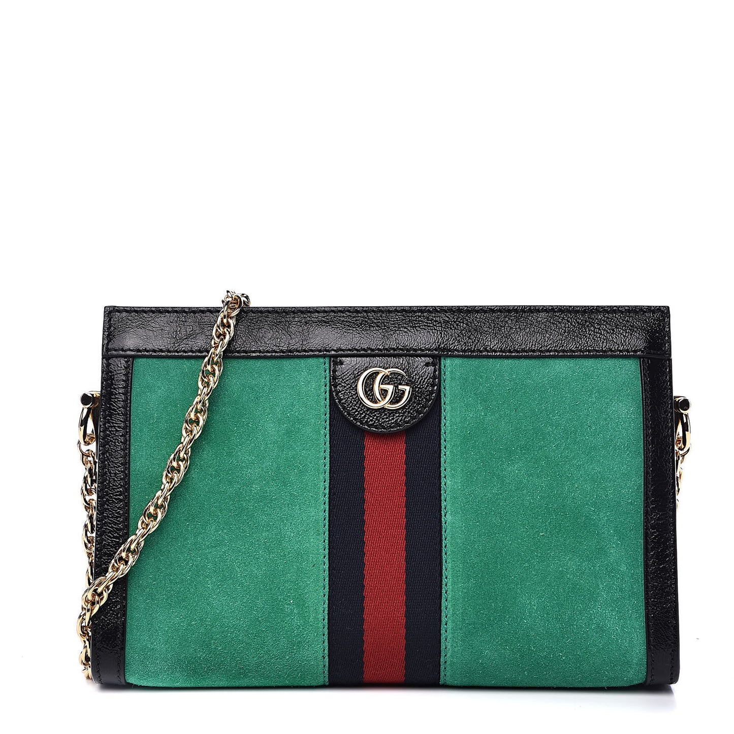 Suede Patent Web Small Ophidia Chain Shoulder Bag New Shamarock Black