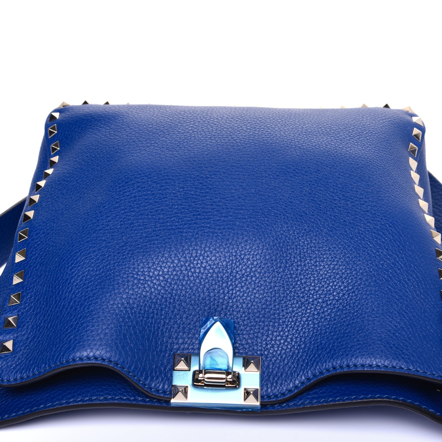 Valentino Garavani Pebbled Calfskin Small Rockstud Flip-Lock Messenger Bag Blu Delft 11 of 13
