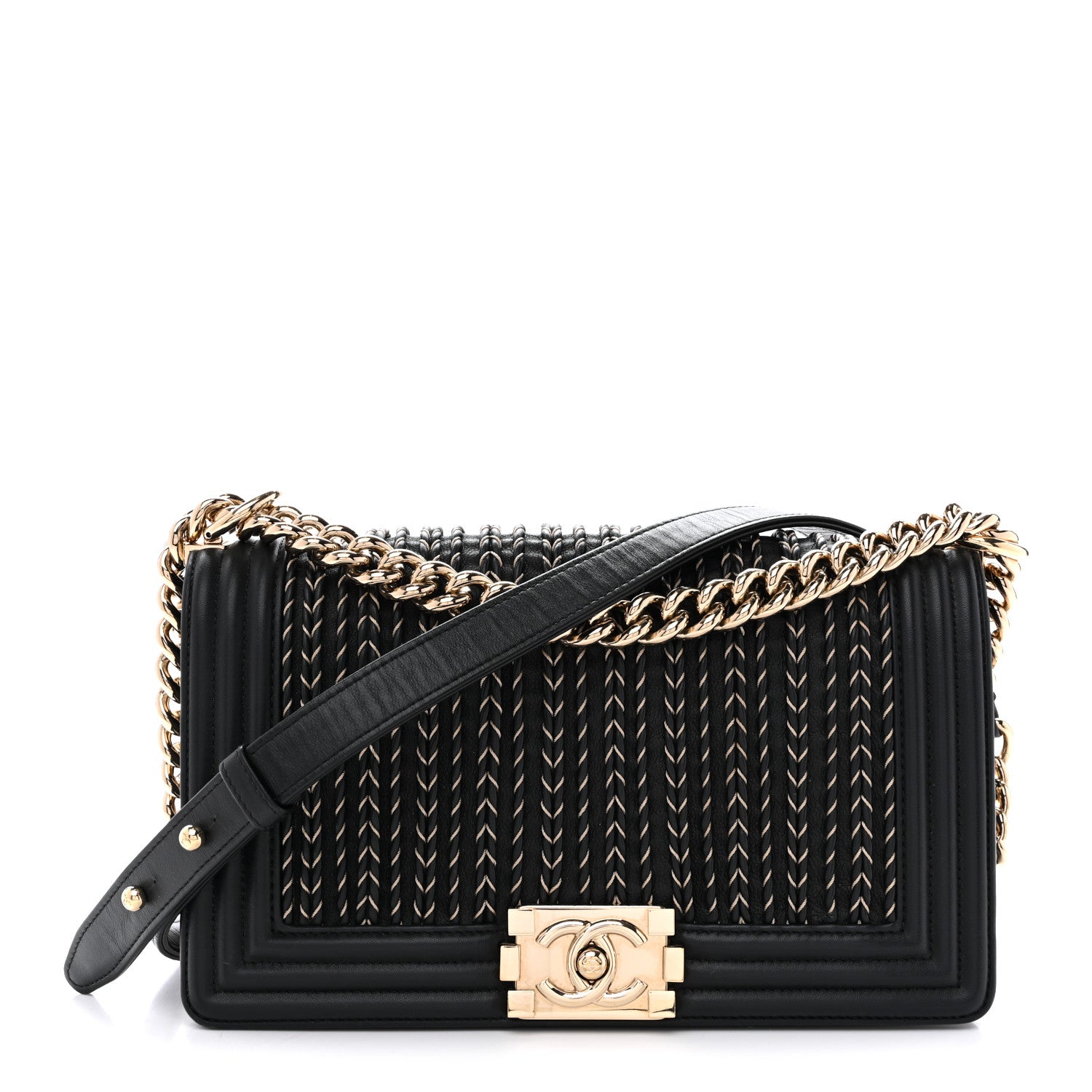 Chanel Calfskin Braided Medium Boy Flap Black 1 of 12