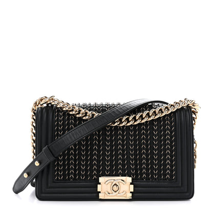 Chanel Calfskin Braided Medium Boy Flap Black 1 of 12