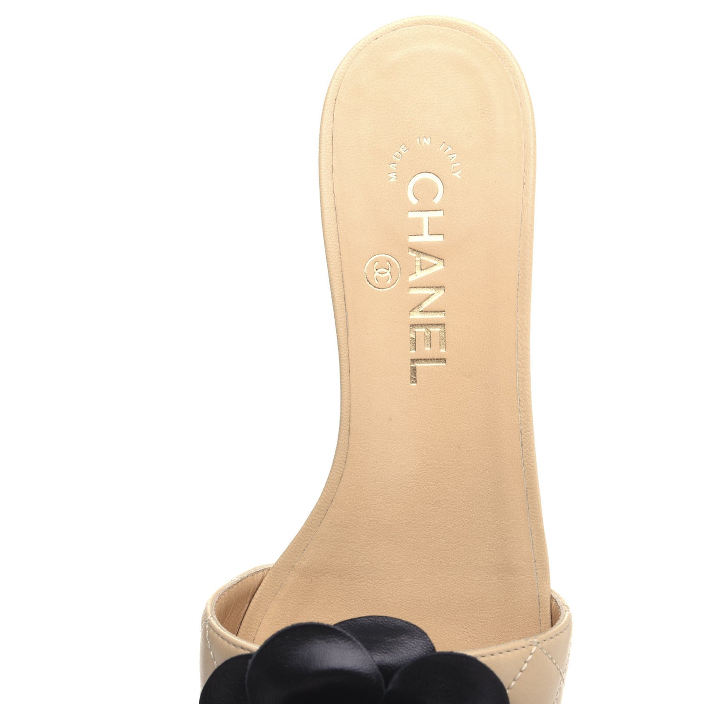 Lambskin Quilted Camellia CC Slides 37.5 Beige