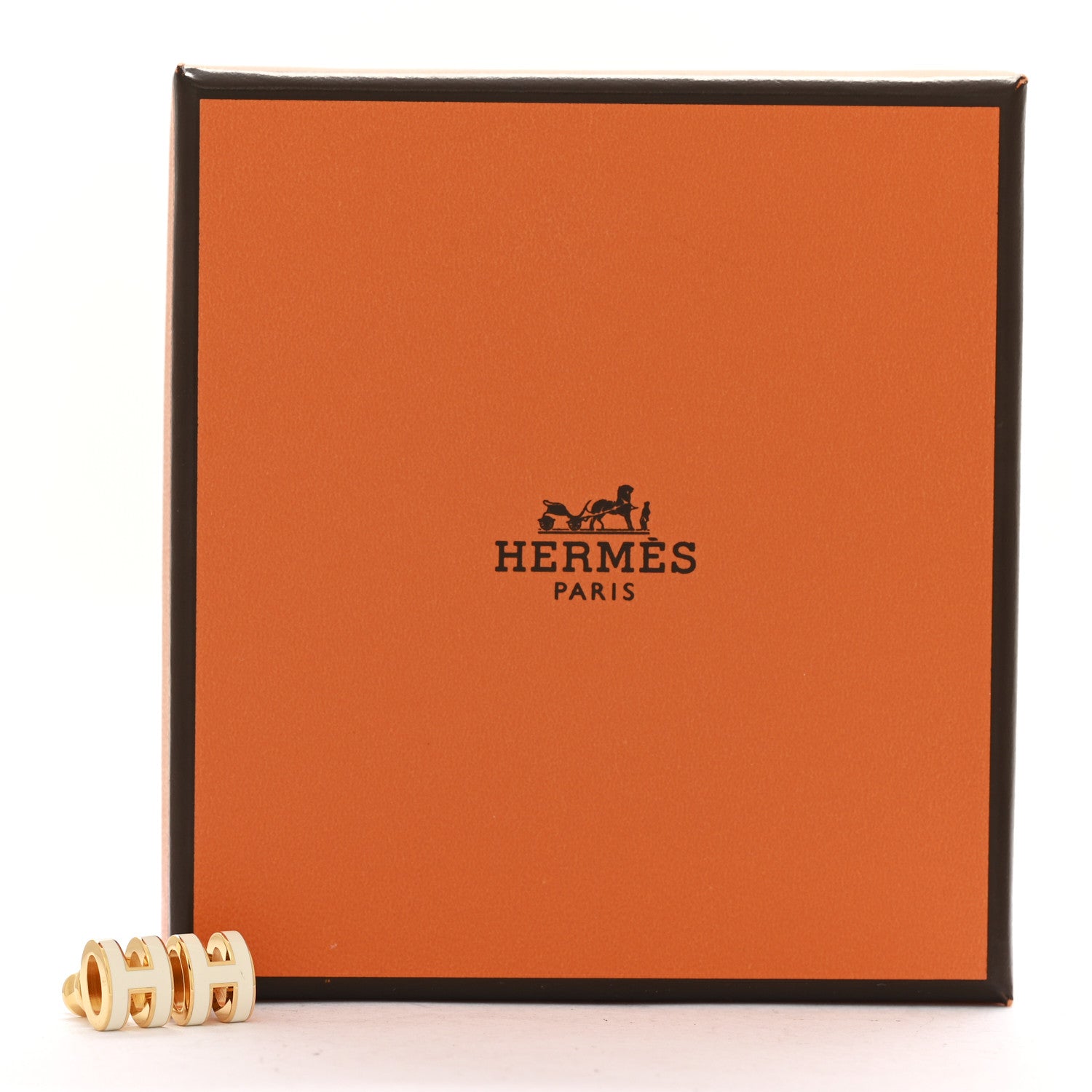 Hermes Gold Lacquered Mini Pop H Earrings White 5 of 5