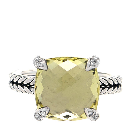 David Yurman Sterling Silver Diamond Lemon Citrine 11mm Chatelaine Ring 49 5 1 of 4